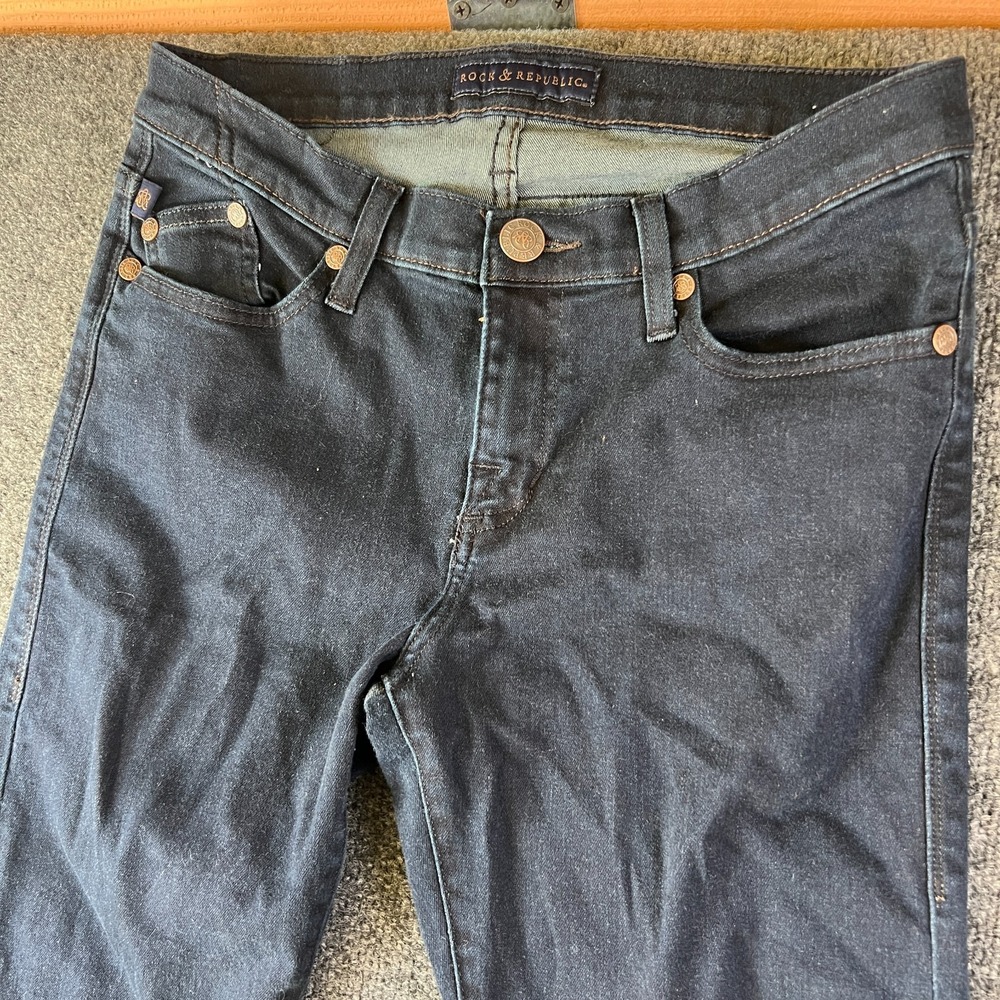 Rock & Republic Jeans Women 10 31x32 Blue Denim Cotton Stretch Mid Rise Straight